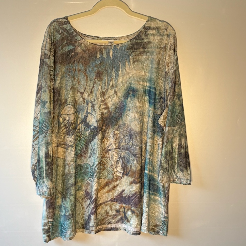 Coldwater Creek Abstract Blue and Beige Tunic
